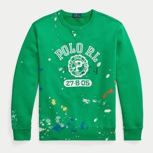 $188 Polo Ralph Lauren Men's Green Distressed Logo Sweatshirt Sweater Size L